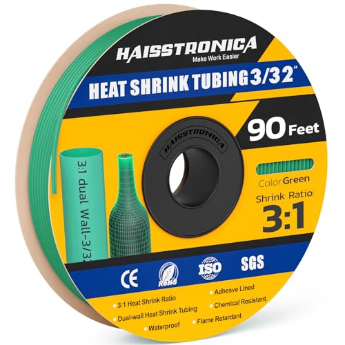 haisstronica 90Ft 3:1 Heat Shrink Tubing Roll 3/32" Green - color: Green, size: 3/32inch