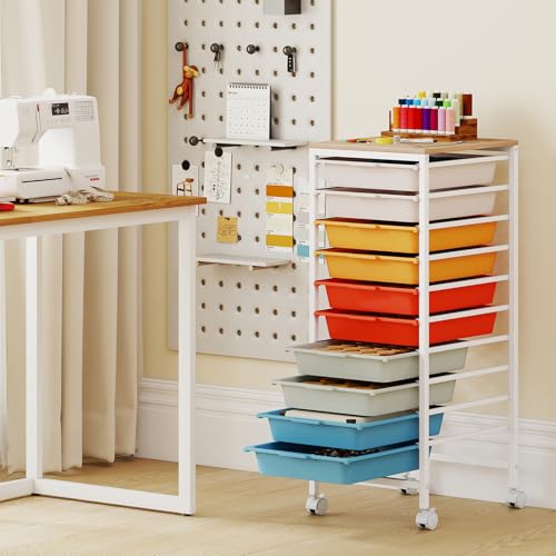RELAX4LIFE 10-Drawer Rolling Storage Cart w/Lockable Wheels(Macaron) - color: Macaron, size: 33.5”H