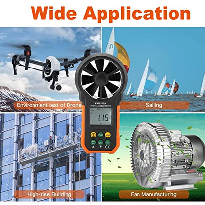 PM6252A Digital Anemometer,Portable High Exactness Handheld Wind Speed Meter Air Volume Measuring Meter for Weather Data Collection and Windsurfing Kite Flying Sailing
