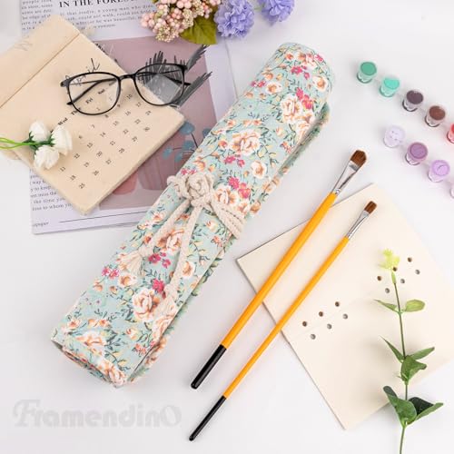 Framendino, 20 Slot Paint Brush Holder Canvas Storage Artist Organizer Roll-Up Case Bag