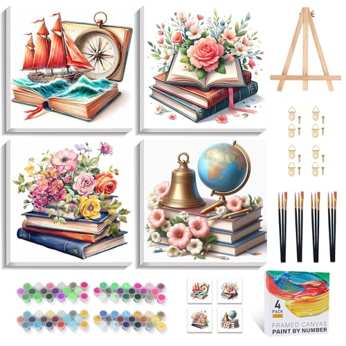 Camocin 4 Pack Framed Paint by Numbers Kit for Adults with Wooden Easel - color: LBOP4PF09
