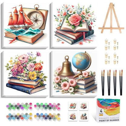 Camocin 4 Pack Framed Paint by Numbers Kit for Adults with Wooden Easel - color: LBOP4PF09