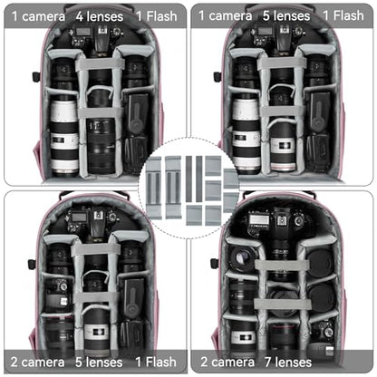 TORIBIO Large Hardshell Camera Backpack DSLR/SLR/Mirrorless Photography Bag - color: Pink
