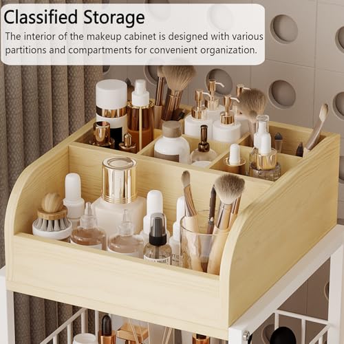 Makeup Organizer Cart with Drawers Rolling Makeup Cart for Bedroom - color: White