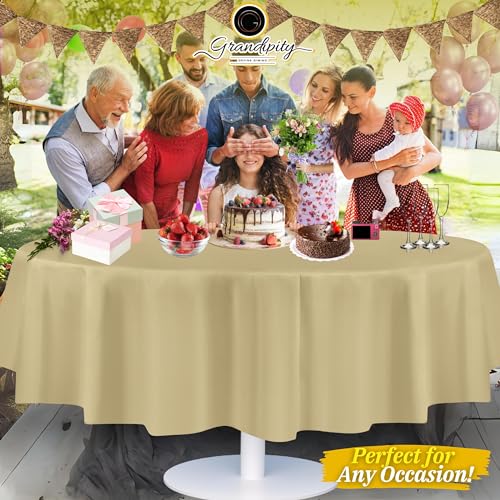 Grandipity Plastic Table Cloth Disposable 12 Pack 84" Round Beige - color: Beige, size: 84in. Round