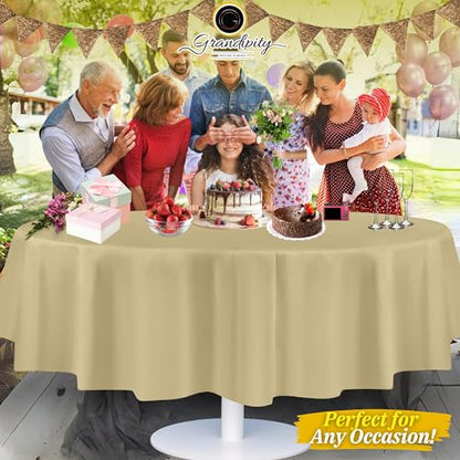 Grandipity Plastic Table Cloth Disposable 12 Pack 84" Round Beige - color: Beige, size: 84in. Round