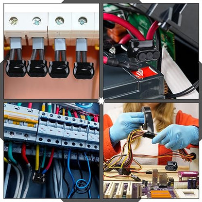 Kanayu 5 Pcs Black Insulated Multi Cable Connector, 3 Ports Electric Wire Connectors and Soldering Lugs, Single Side Entry Cable Splicers, with Oxide Inhibitor (14-4awg Range,1.57" X 1.26") - size: 14-4AWG Range, 1.57" x 1.26"