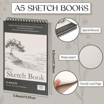 Jexine 60 Pcs Sketch Book Bulk 5.5"x8.5" Top Spiral Bound,Tree - style: Tree