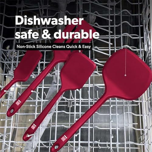 DI ORO Silicone Turner Spatula Set - 600F Heat Resistant, 4-Pc Red - color: Red