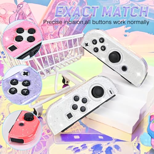 DLseego Glitter Protective Case for Switch Joy Con Controllers, Handheld Soft Silicone TPU Protective Cover Replacement Shell Case Suitable for Switch & Switch OLED Model Joy Cons - Clear - color: Clear
