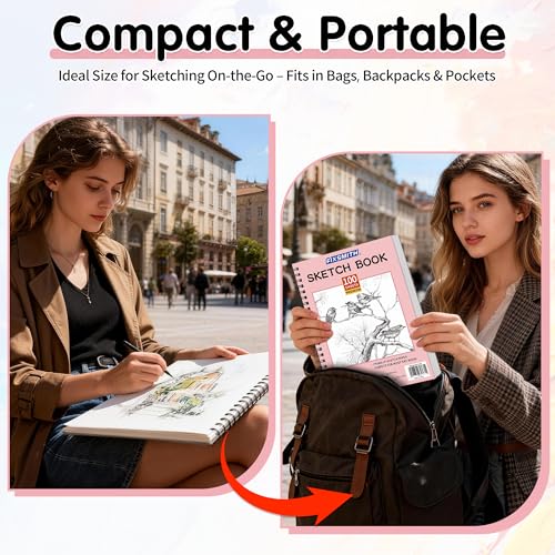 FIXSMITH 9"X12" Sketch Book, 100 Sheets, 68 lb/100gsm,4 Pack Pink - color: Pink, size: 9"x12"-4 Pack