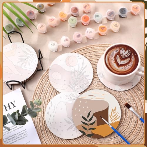 Reallnaive 8 Pcs Boho Paint by Numbers Kit for Adults Wooden Coasters - style: Boho