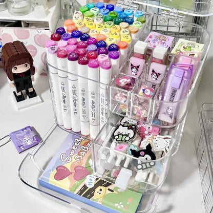 Clear Acrylic Pen Organizer, Desktop Storage Box with Multiple Compartments, Makeup Brush Storage Organizer for Office School Home Supplies