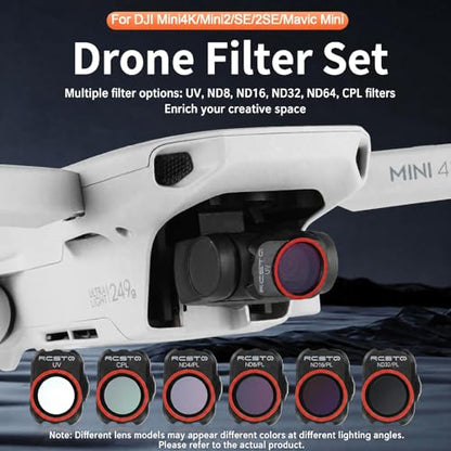 ND Filter Set for DJI Mini 4K /Mini 2/ SE/ 2 SE/Mavic Mini Drone Camera Lens Accessories, 6 Pack (CPL, UV, ND4, ND8, ND16, ND32) with Cleaning Cloth