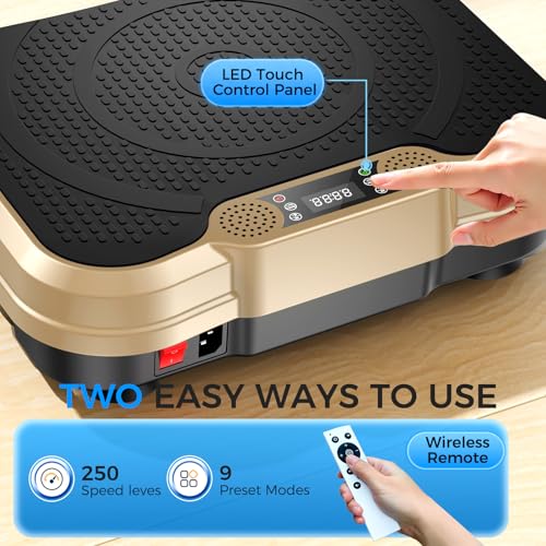 Vibration Plate Exercise Machine,Vibration Plate for Lymphatic Drainage Power Vibration Plate Machine Support 450 Lbs 250 Adjustable Speeds,Vibrating Plate Shake Plate Weight Loss - color: Gold