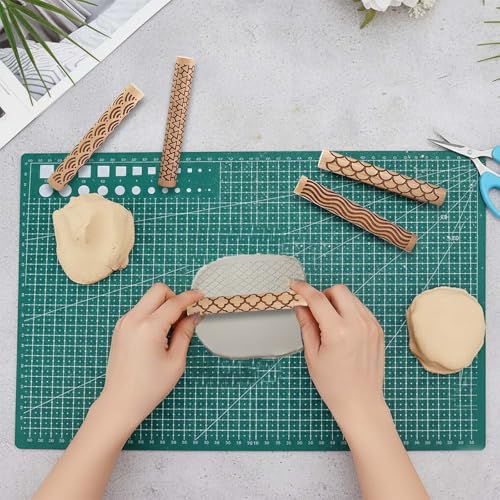 Clay Texture Rollers, 5 PCS 100mm Wooden Rolling Pins - color: A