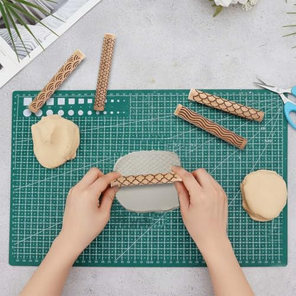 Clay Texture Rollers, 5 PCS 100mm Wooden Rolling Pins - color: A