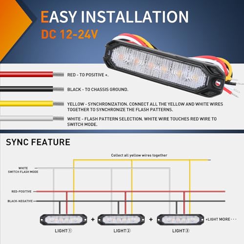 Nilight 6LED Emergency Strobe Lights 4PCS Ultra Slim Surface Mount Hazard Caution Light bar 12-24V Sync Feature Warning Flashing Light kit for Truck Car Vehicle ATV SUV UTV Purple and White - color: Purple and White