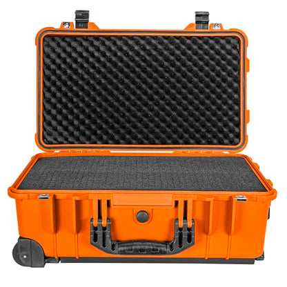 Eylar 22" Carry-On Travel Roller Gear, Camera, Drones, Tools, Equipment Hard Case Waterproof, TSA Approved, Customizable Pluck Foam, Lockable (Orange) - color: Orange