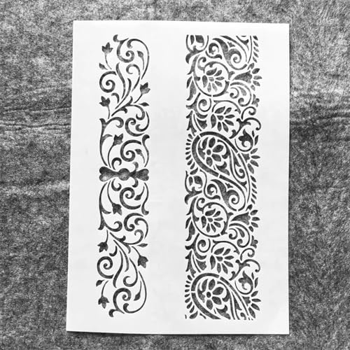 TIAMECH A4 Reusable Flower Border Line Stencil for Painting - style: Flower Border Edge