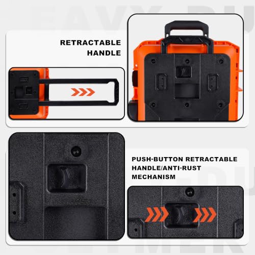 Large Rolling Camera Equipment Hard Case with Custom Foam,Waterproof and Shockproof for Drone,Telescopic Handle, Airplane Approved, 22.05x13.78x9.25in, Orange - color: Orange