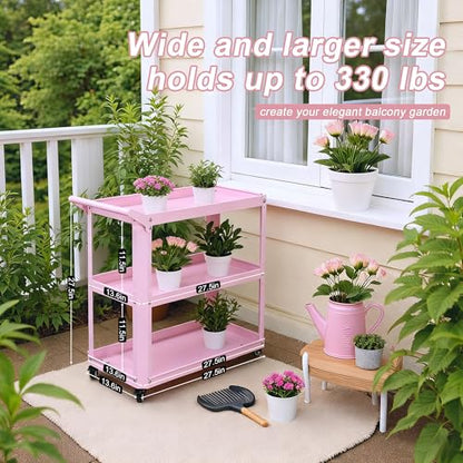 3 Tier Metal Utility Rolling Cart with Wheels, Pink - color: Pink