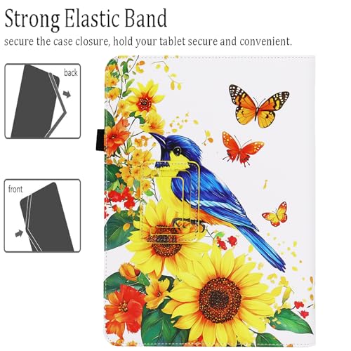 Universal 10 10.1 11 Inch Android Tablet Case Cover with Hand Strap - color: Sunflower Bird