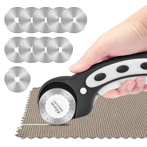 45mm Rotary Cutter with 10 Extra Replacement Blades, with Safety Lock - color: Black