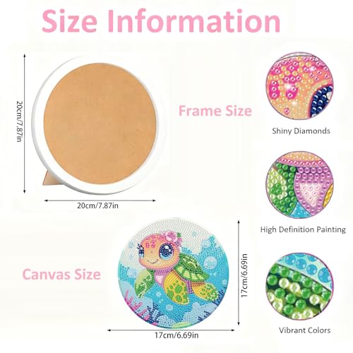 Gemozaic Sea Turtle Diamond Art Kits for Kids Ages 6-8-12, Round Frame - color: CC1022