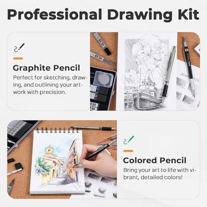 Nicpro Art Drawing Supplies Kit with 30PCS Black Mechanical Pencil Set in Leather Case