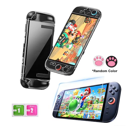 Ounfnoe Clear Case Kit for Nintendo Switch 2, Clear Dockable Shell Compatible with Switch 2 Console, Switch Screen Protector Set with Tempered Glass Screen Protector, 2 Thumb Grip Caps Included - color: Switch 2 Screen Protector Set
