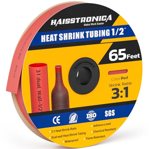 haisstronica 65Ft 3:1 Heat Shrink Tubing Roll 1/2" Red - color: Red, size: 1/2inch