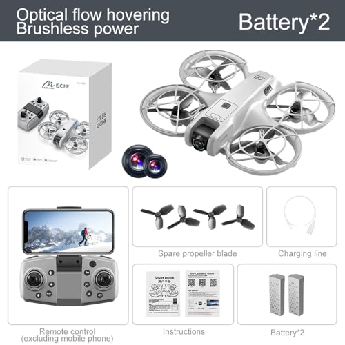 Drone with HD Camera for Adult Beginners, Brushless Motor, One Key Take Off/Land, Optical Flow Positioning, Gesture Photo Video RC Quadcopter with 2 Battery Drones Gift for Adults, Beginners