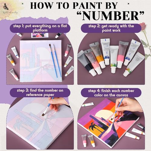 Nezyo 12 Sets Paint by Numbers Kit with Frame, Acrylic Canvas 8x8in - style: Travel