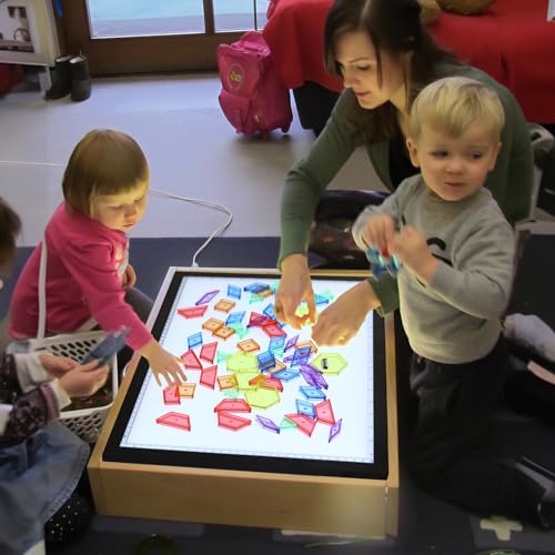 Farm Animal Xrays - 140 Pcs Translucent Pattern Blocks, Sensory Light Table Toy Set for Kids, Artist Tracing Light Box, LED Light Up Sensory Table Toys