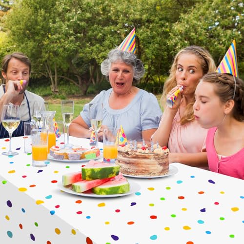 Mindsoft 3 Pcs White Rainbow Polka Dots Plastic Tablecloth Party - color: White, style: Rainbow Polka Dots