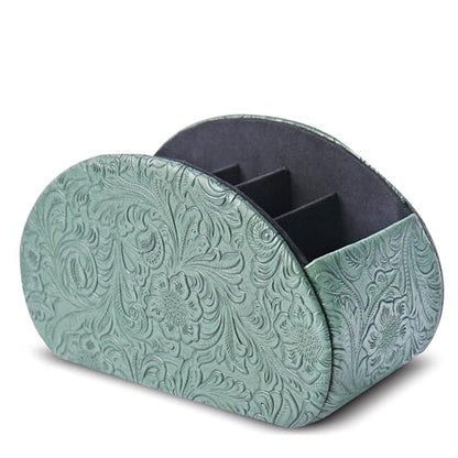 Remote Control Holder, PU Leather Remote Caddy Desktop Organizer with 5 Spacious Compartments for TV Remotes/Media Controllers/Office Supplies (1-Carved3 Green1 - color: 1-Carved3 Green1