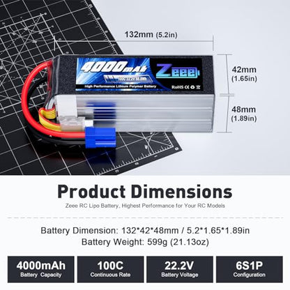 Zeee 6S Lipo Battery 4000mAh 22.2V 100C with EC5 Connector