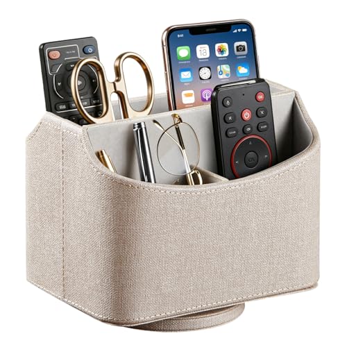 PU Leather 360° Rotatable Remote Control Holder,Nightstand TV Remote Caddy - color: coffee