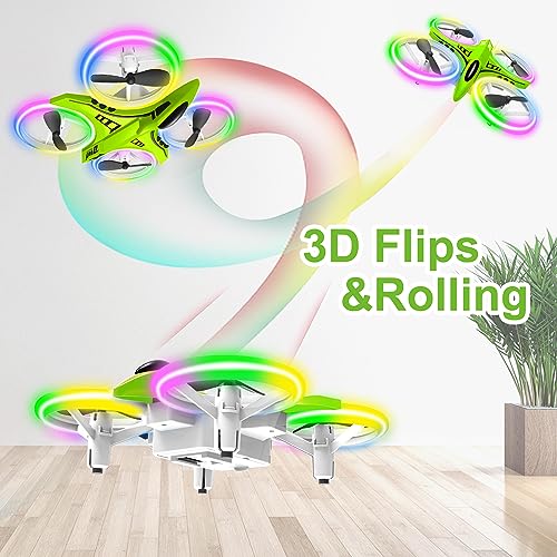 Dwi Dowellin Mini Drone for Kids Crash Proof LED Night Lights One Key Take Off Landing Flips RC Remote Control Small Flying Toys Drones for Beginners Boys and Girls Adults Nano Quadcopter, Green - color: Green
