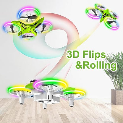 Dwi Dowellin Mini Drone for Kids Crash Proof LED Night Lights One Key Take Off Landing Flips RC Remote Control Small Flying Toys Drones for Beginners Boys and Girls Adults Nano Quadcopter, Green - color: Green