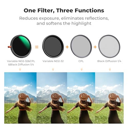 K&F CONCEPT 43mm Black Diffusion 1/4 & Variable ND2-32 & Polarizing-in 1 - size: 43mm