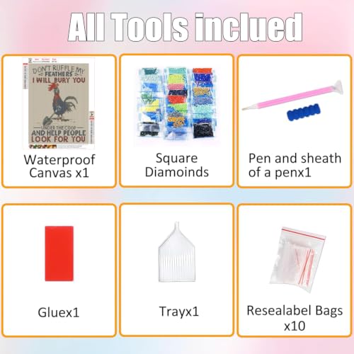 ZeeLionArt Diamond Art Kit, Rooster Shovel, 12x16 Inch - color: DP04655