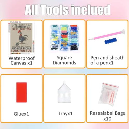 ZeeLionArt Diamond Art Kit, Rooster Shovel, 12x16 Inch - color: DP04655