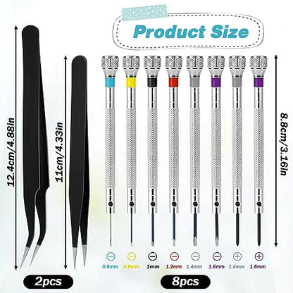 Professional 8-Piece Micro Precision Screwdriver Set with 2 Tweezers for Electronics, Jewelry, and Watch Repair