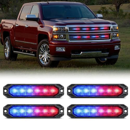 Nilight 6LED Emergency Strobe Lights 4PCS Ultra Slim Surface Mount Hazard Caution Light bar 12-24V Sync Feature Warning Flashing Light kit for Truck Car Vehicle ATV SUV UTV Red and Blue - color: Red and Blue