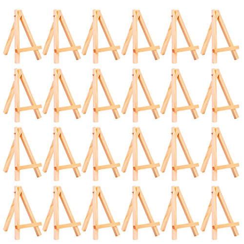 EBOOT 24 Pack 5 Inch Mini Wood Easel, Small Tabletop Stand for Canvas Card - size: 5 Inch