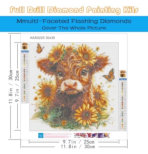 Diamond Art Kits for Adults, Highland Cow Sunflower Diamond Painting Kit - color: Cow Flowers