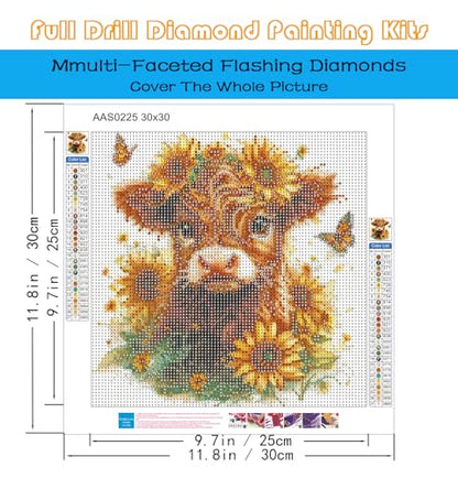 Diamond Art Kits for Adults, Highland Cow Sunflower Diamond Painting Kit - color: Cow Flowers
