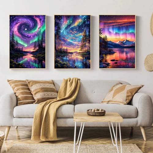 Mandun Aurora Paint by Numbers Kit for Adults, 3 Pack, 7.8x11.8 inch - color: 3 Pack Aurora